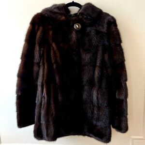 Luxurious WOMEN'S MAHOGANY MINK FUR Hooded JACKET COAT. SOFT SKINS.SIZE S/M